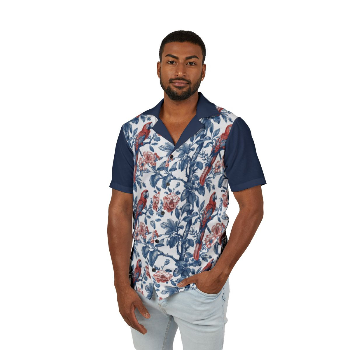 Men's Red Parrot Hawaiian Camp Shirt
