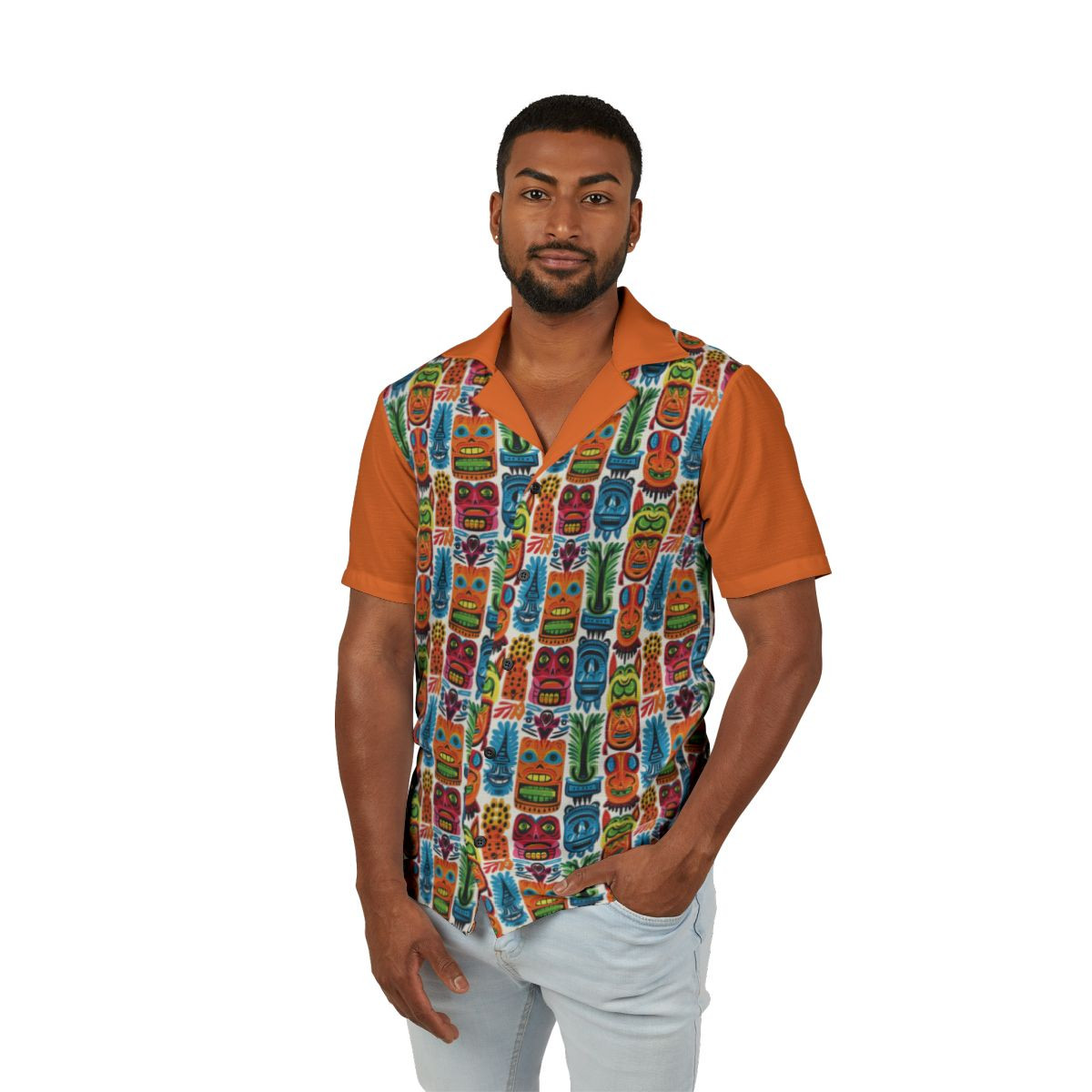 Vibrant Tiki Hawaiian Camp Shirt – Ideal Tropical Gift
