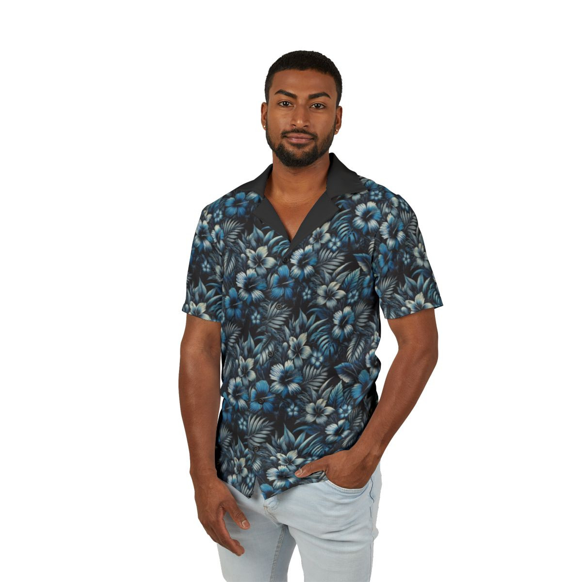 Blue Flower Men's Hawaiian Camp Shirt – Vibrant Floral Design