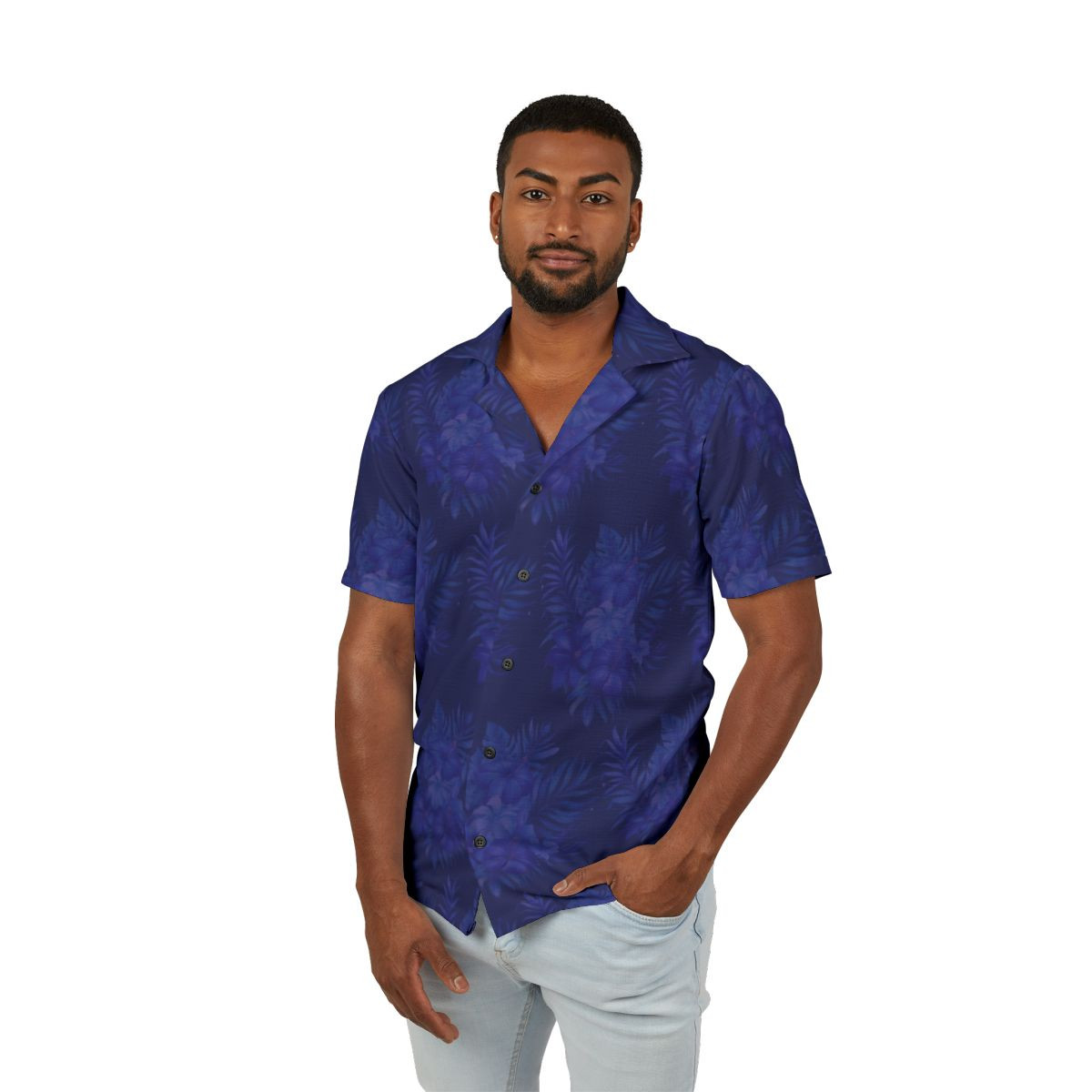 Vibrant Blue Flower Men's Hawaiian Camp Shirt – Tropical Paradise