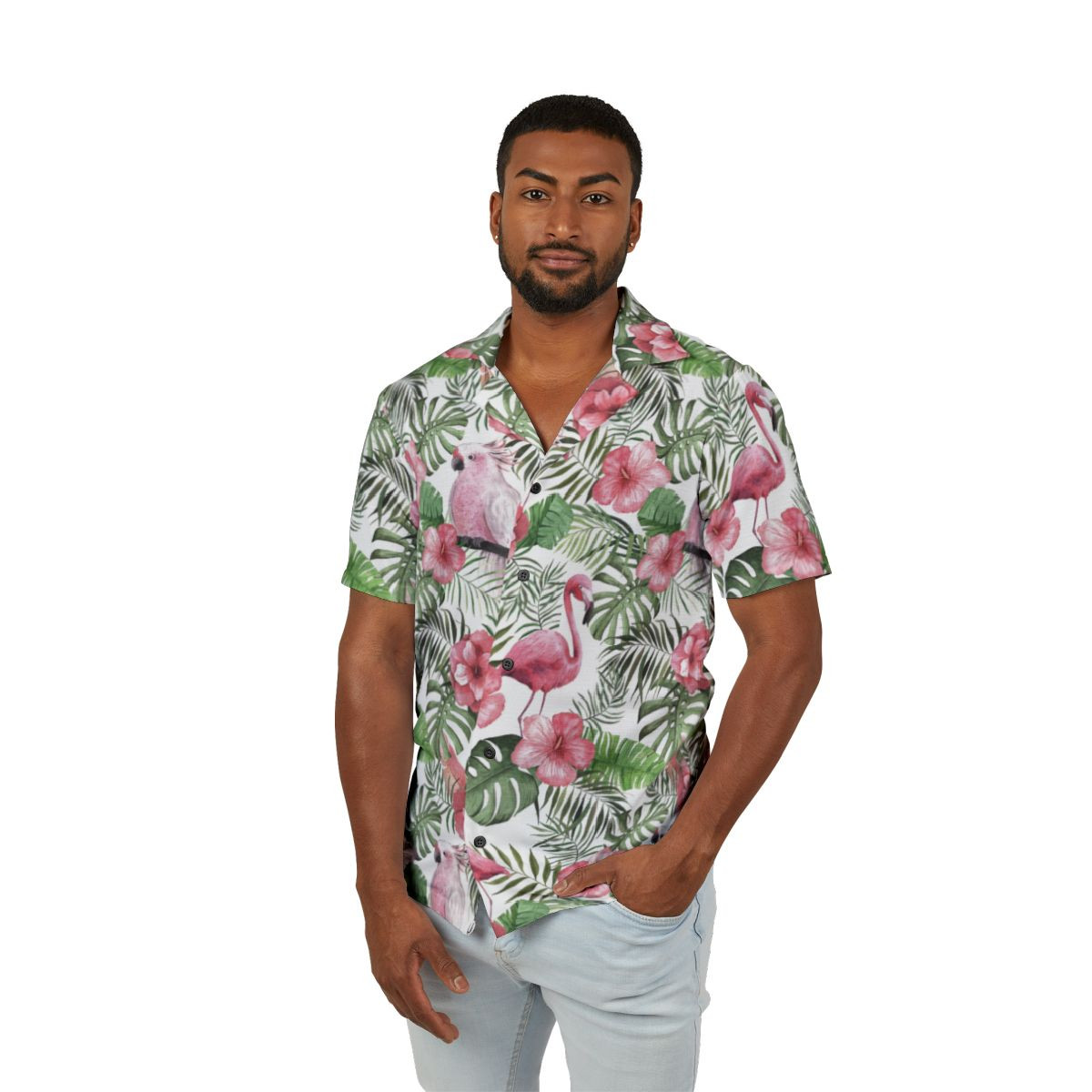 Flamingo Parrot Men's Hawaiian Camp Shirt – Exotic Tropical Print