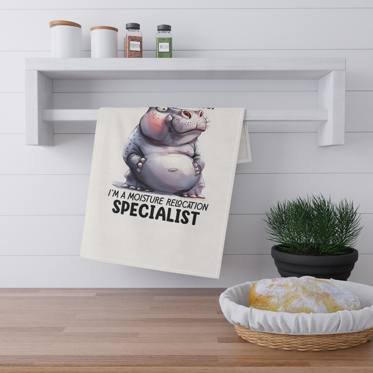 Funny Hippo Tea Towels - Moisture Relocation Specialist