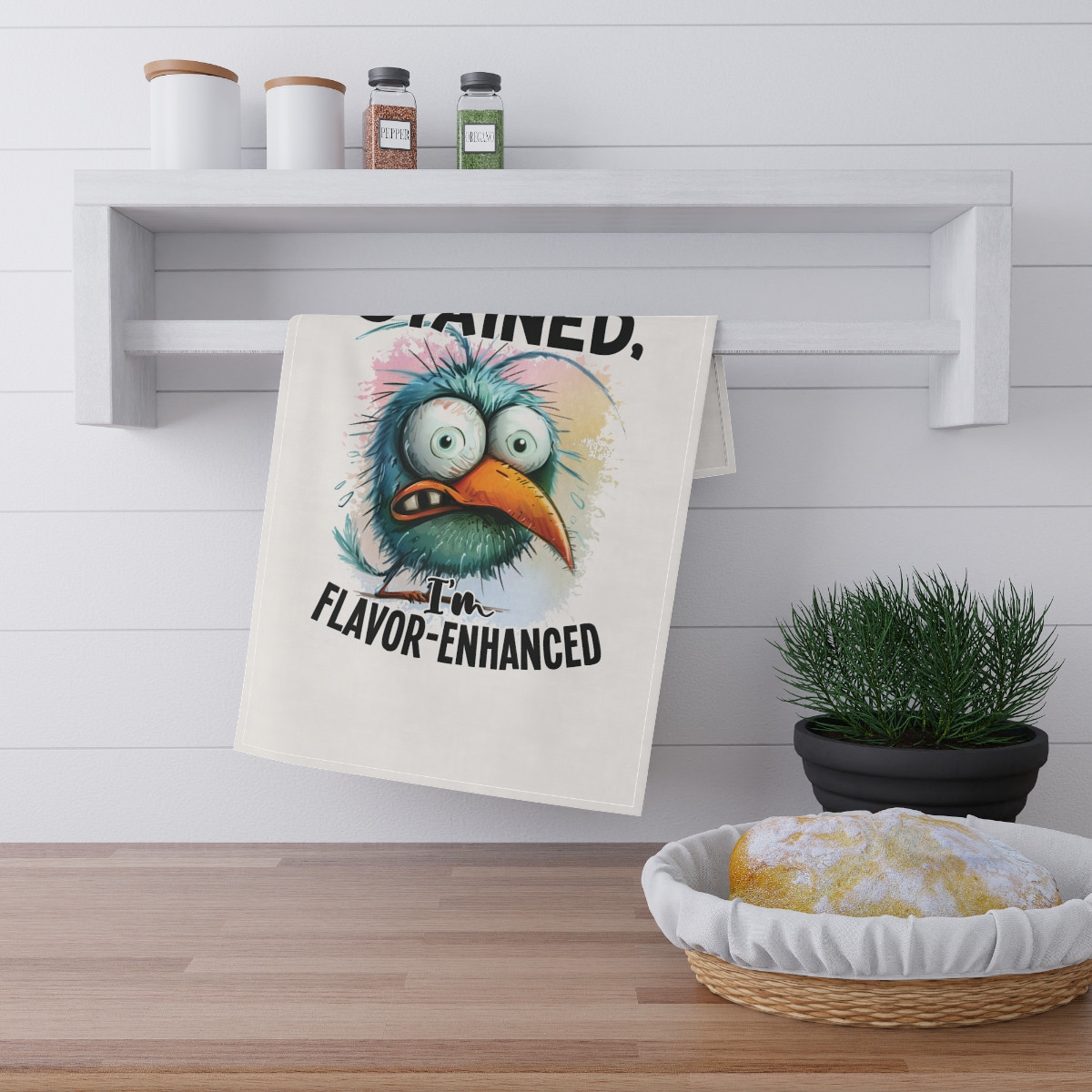 Funny Bird Tea Towels - 'I'm Not Stained, I'm Flavor-Enhanced'