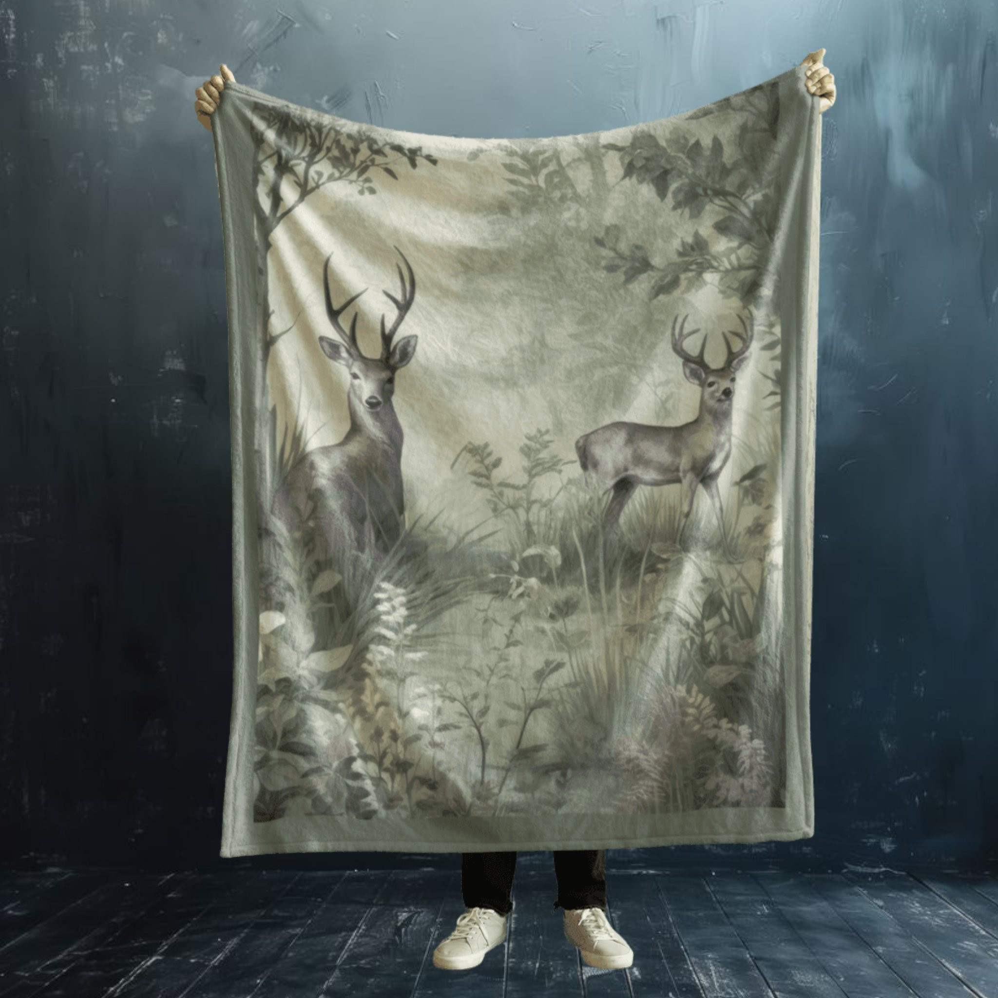 Nature-Inspired Velveteen Plush Blanket - Serene Deer Design for Cozy Comfort and Home Decor