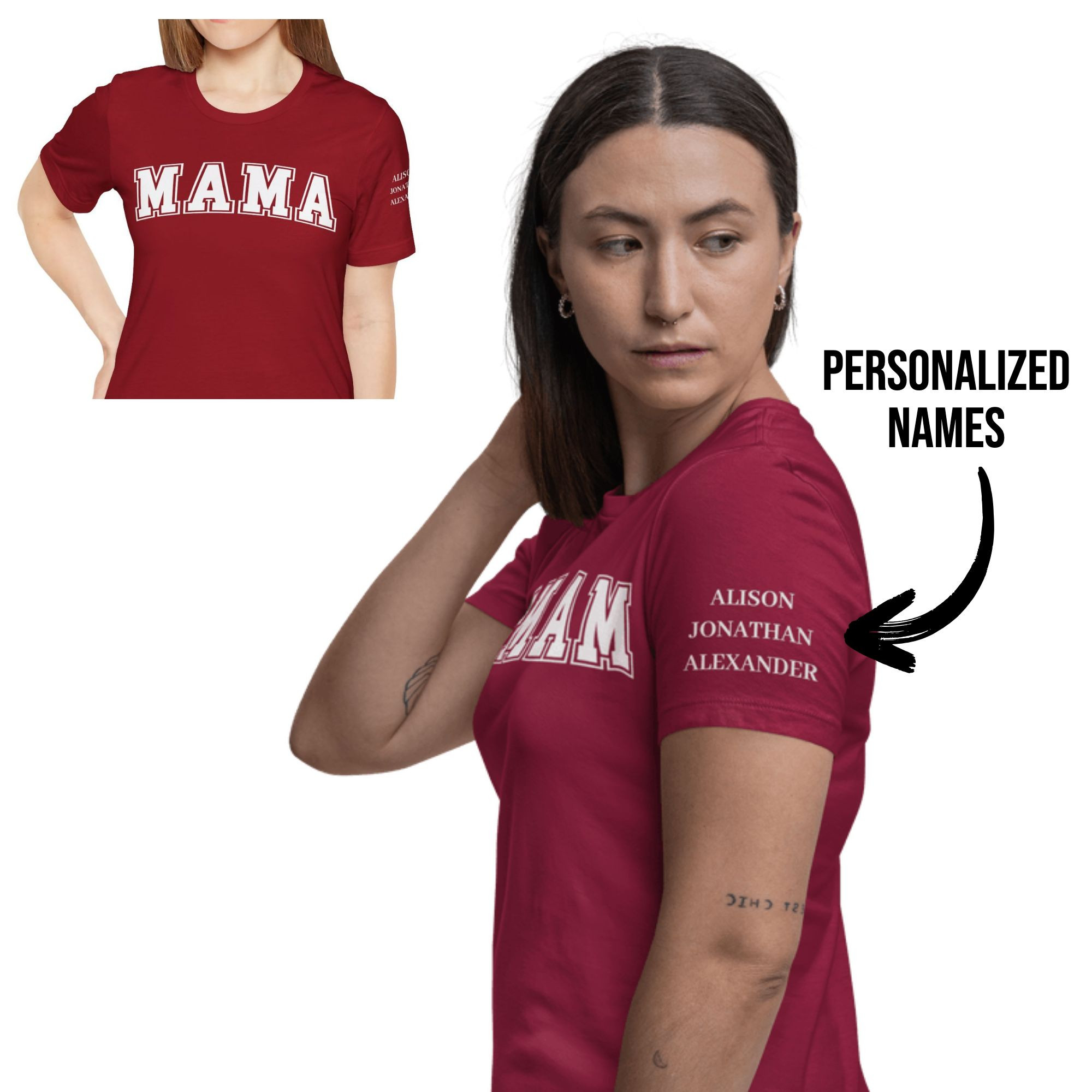 Personalized Mama T-Shirt With Kids Names Sleeve - Perfect Gift for Moms