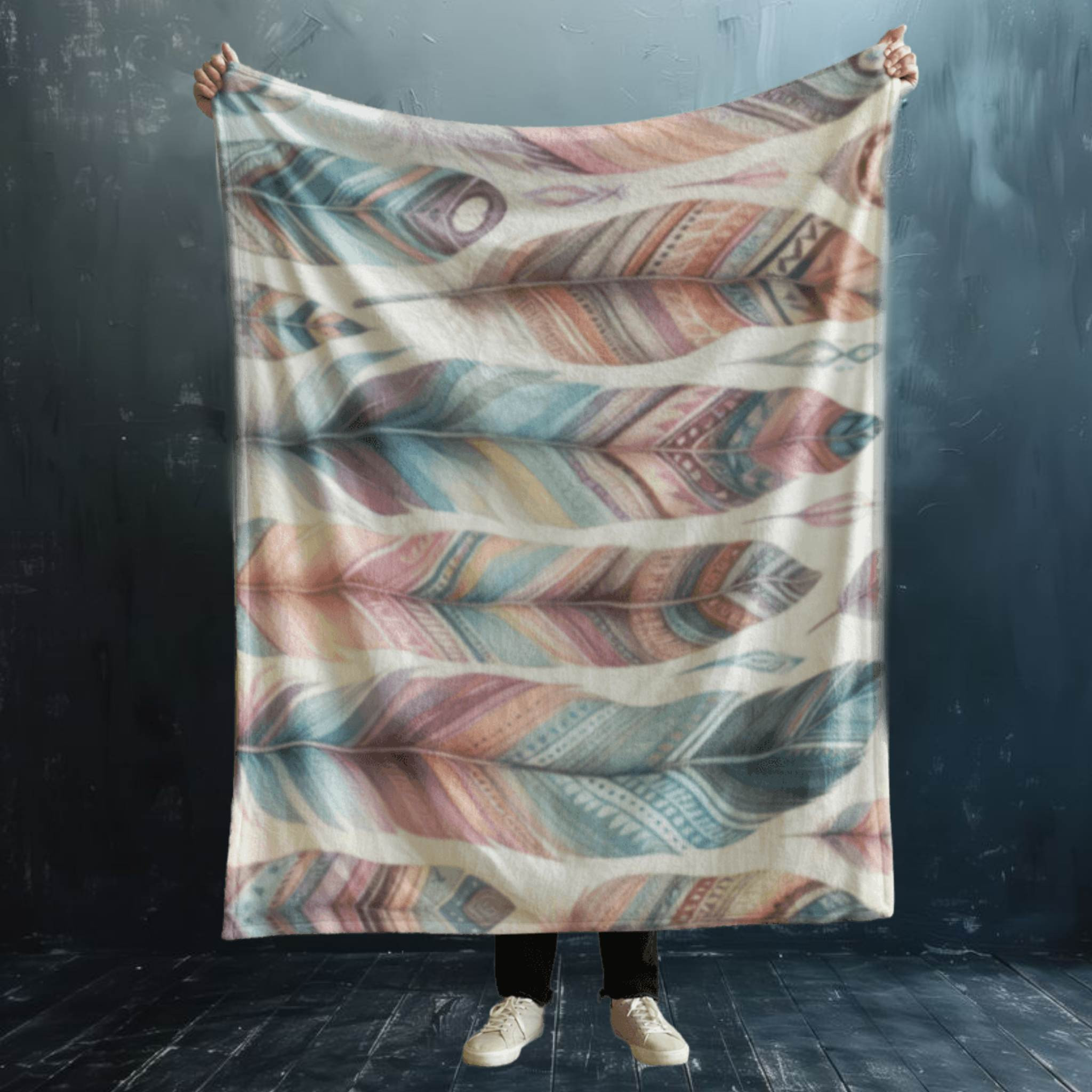Boho Feather Design Velvet Throw Blanket
