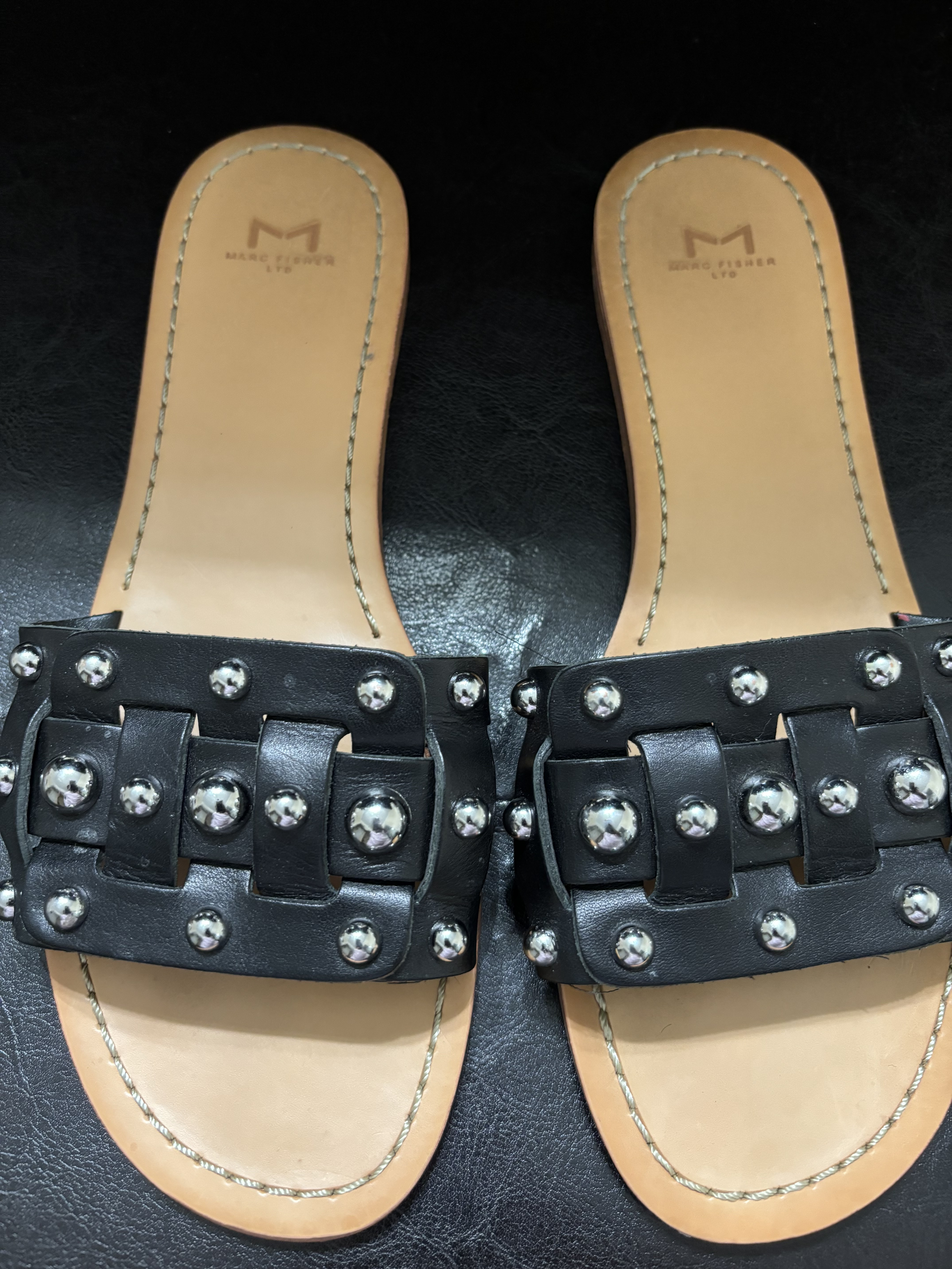 Marc Fisher Black Studded Slide Sandal (Size 9) Gently Used
