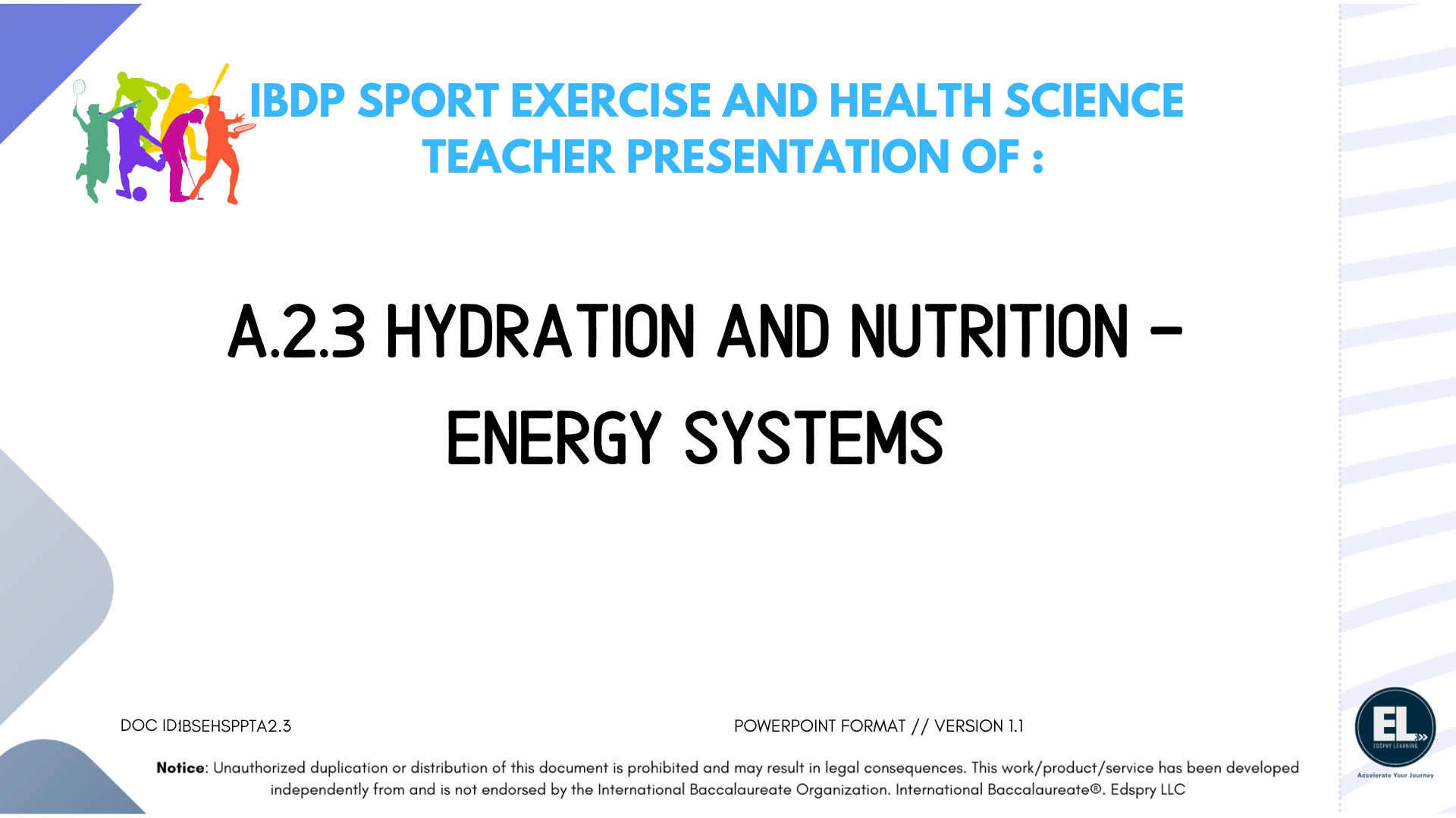 SEHS A.2.3 Hydration and nutrition - Energy Systems - PowerPoint