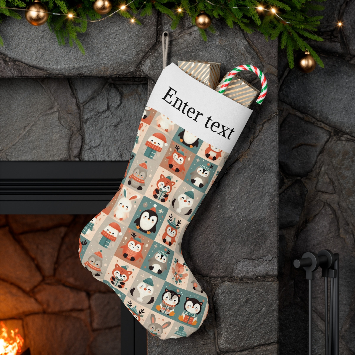 Animals at Christmas Personalised Santa Stocking