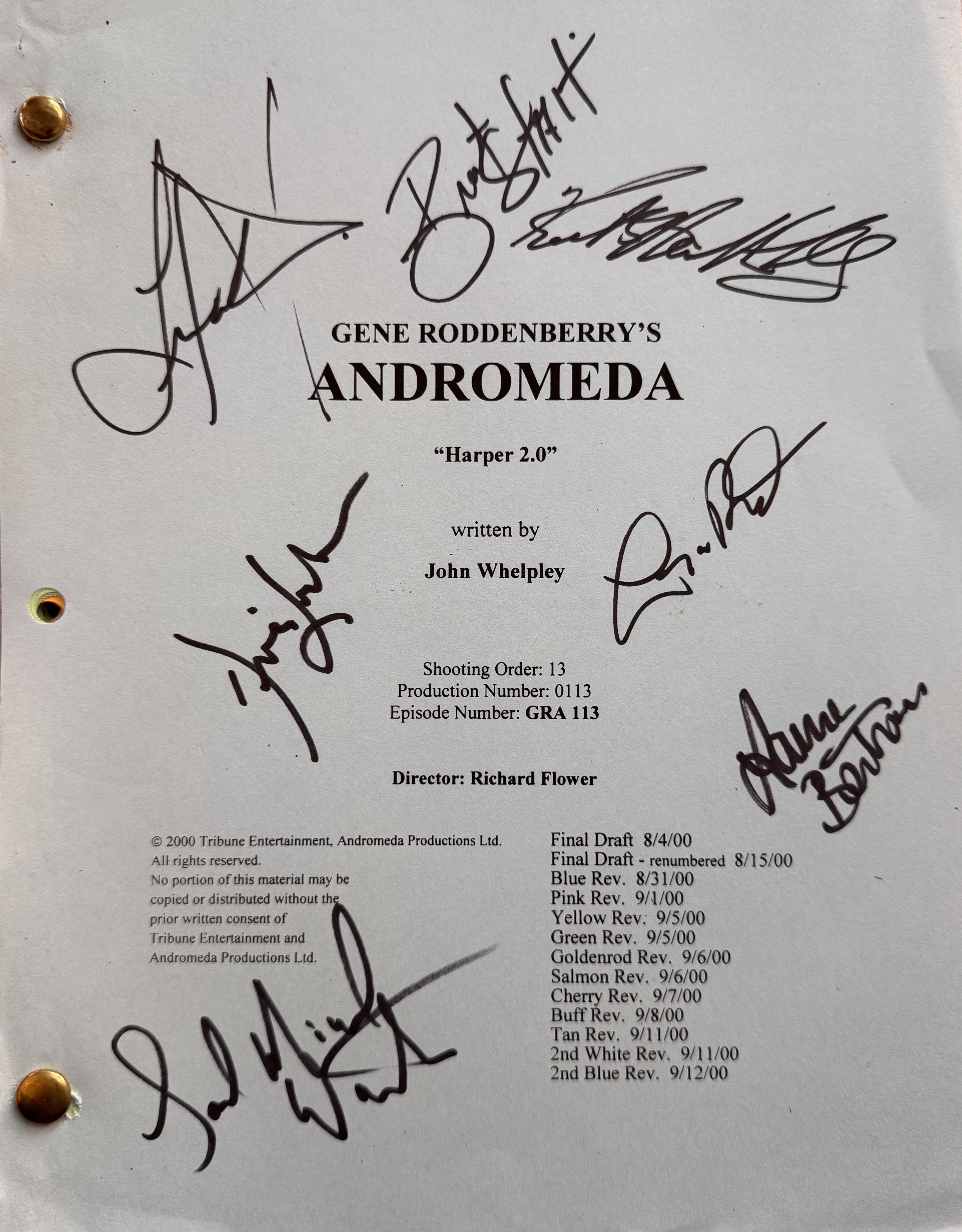 Andromeda "Harper 2.0" Autographed Script