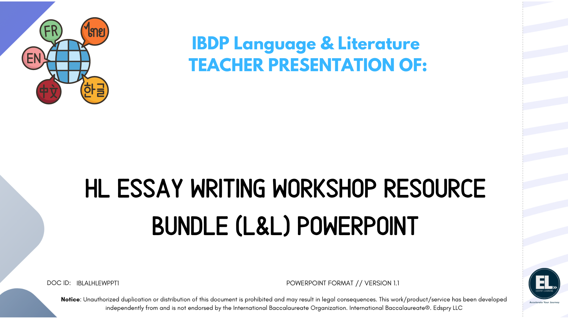Lang & Lit HL Essay Writing Workshop Resource Bundle (L&L) - Powerpoint