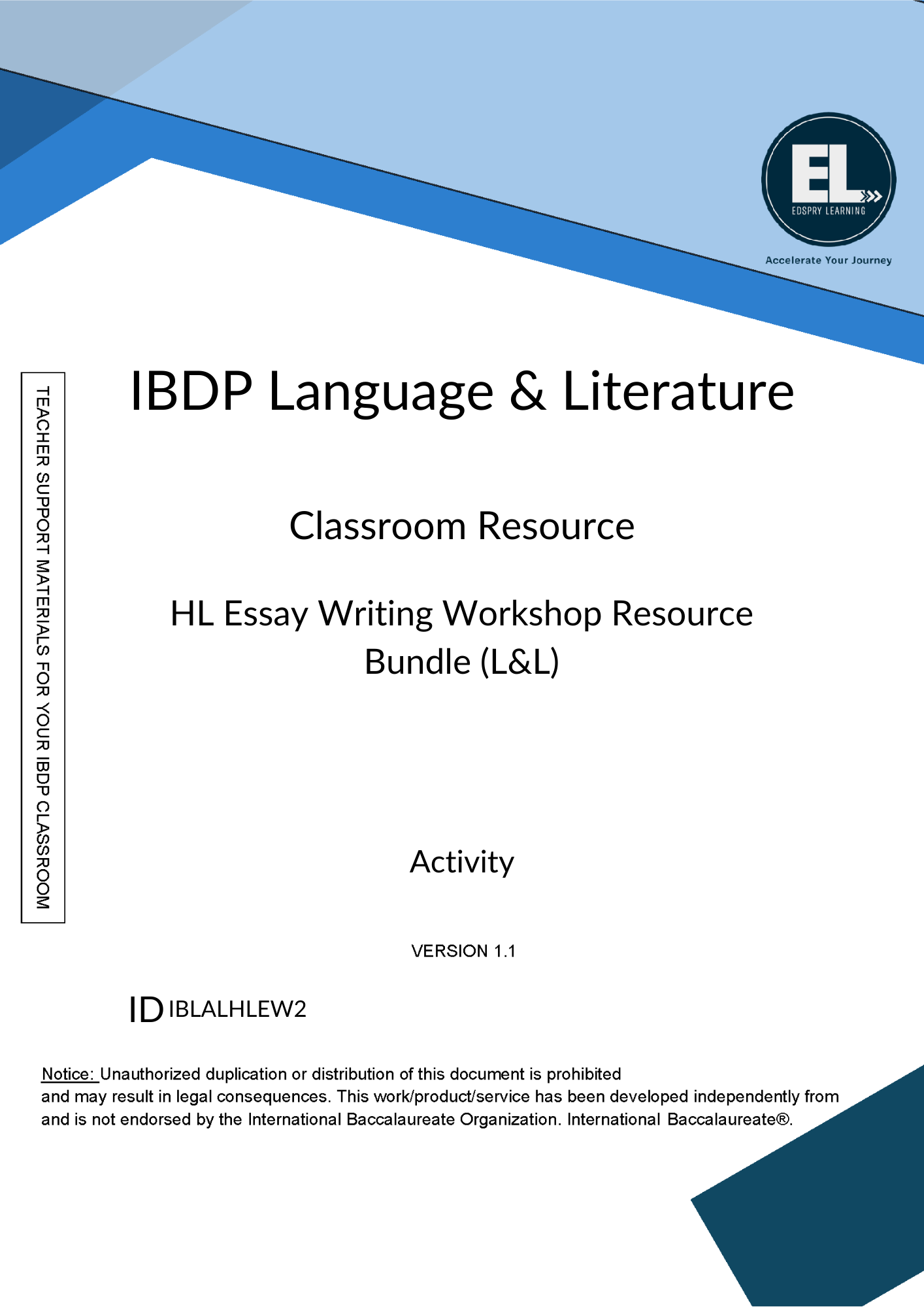 Lang & Lit HL Essay Writing Worksource Bundle (L&L) - Activity Pack