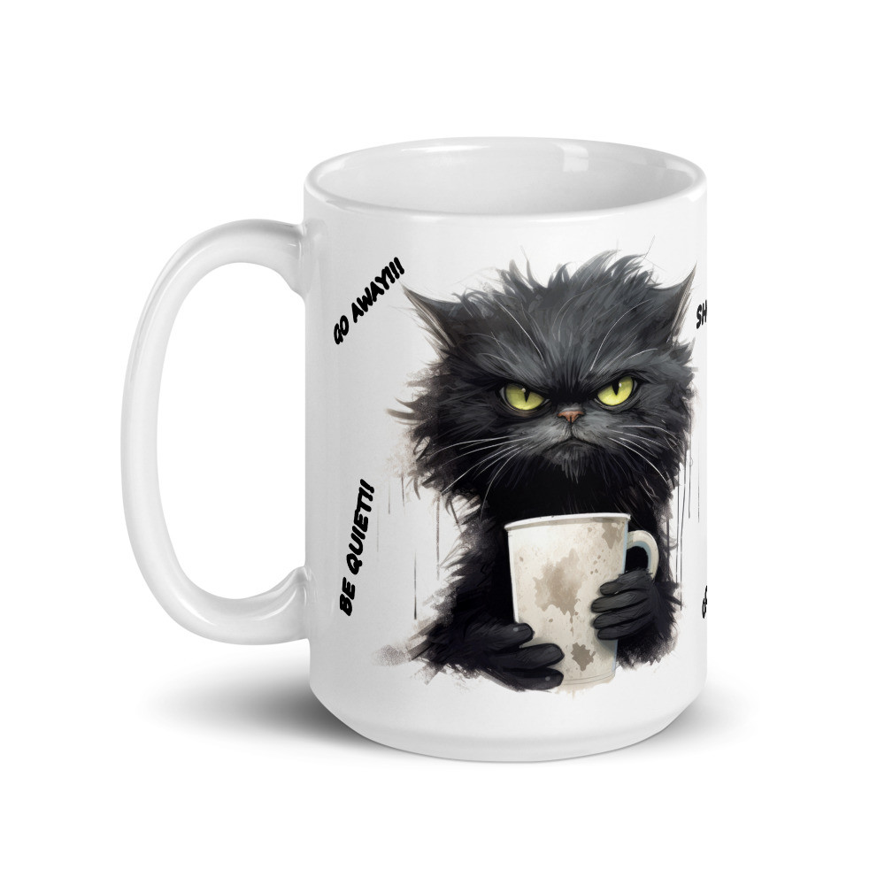 Angry Cat Black White Glossy Mug