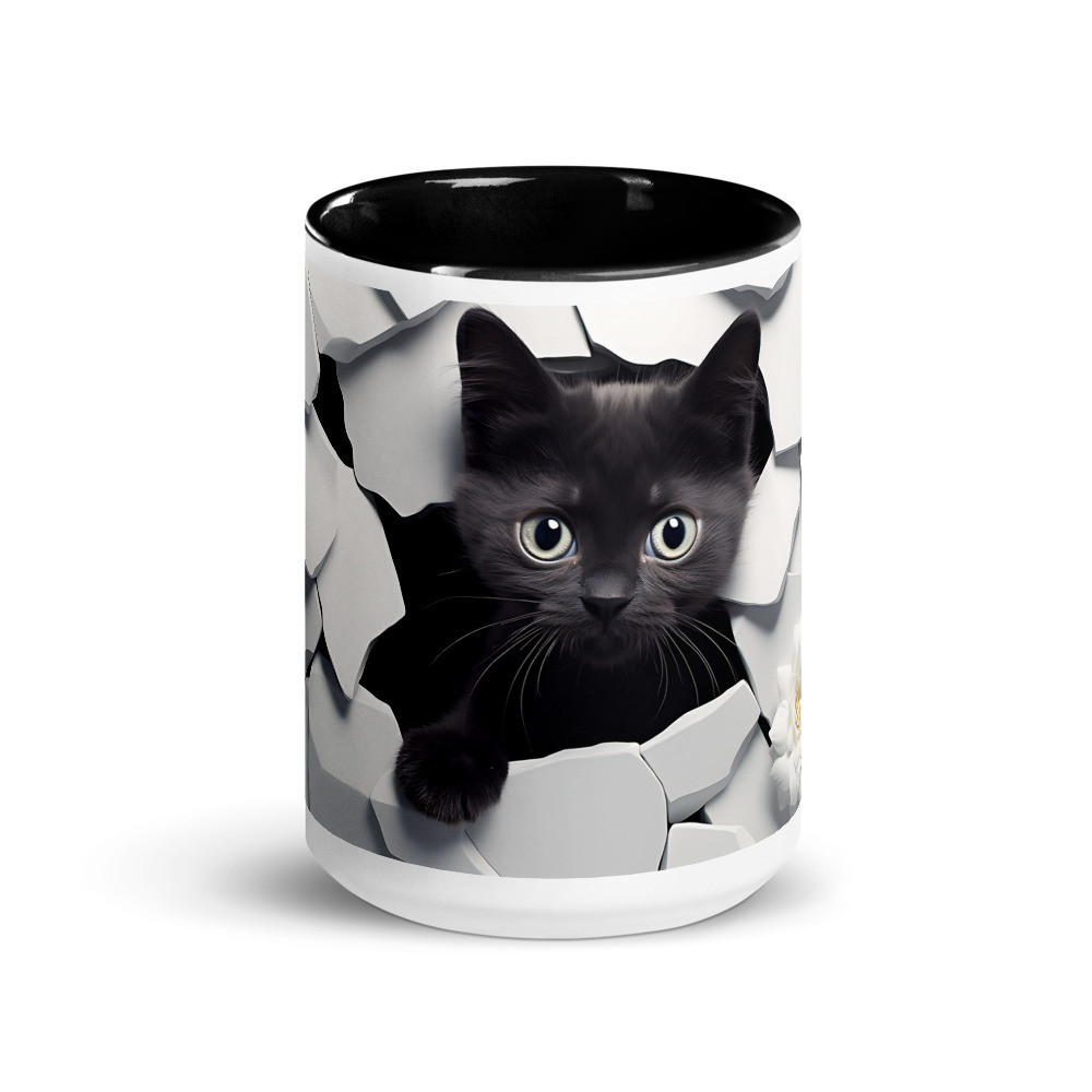 Black Kitty Mug with Color Inside