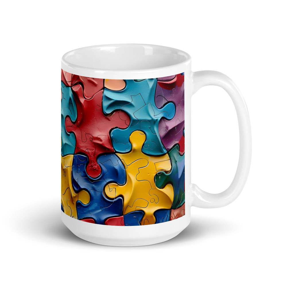 Colorful Puzzle Jigsaw White Glossy Mug
