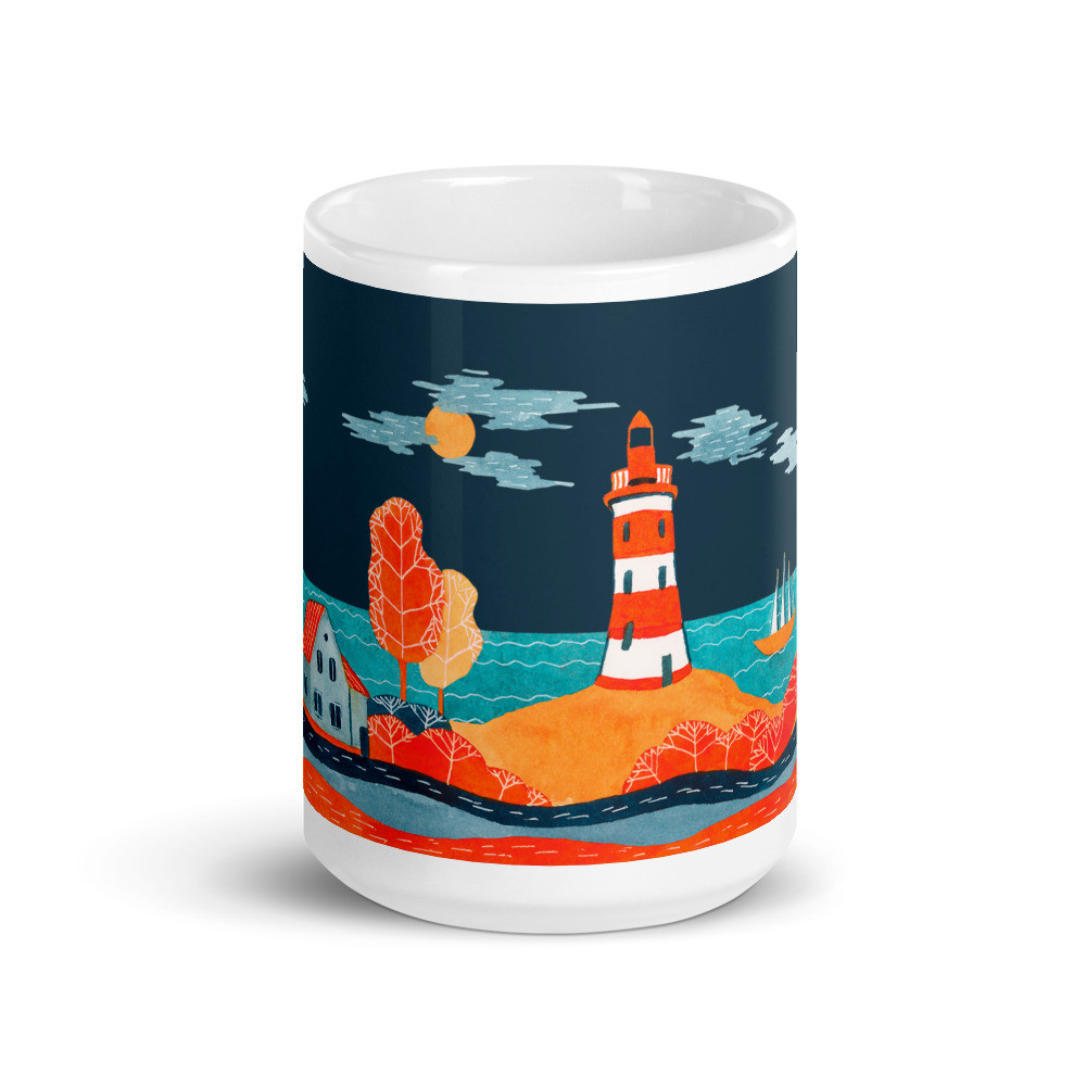 Landscape Lighthouse White Glossy Mug
