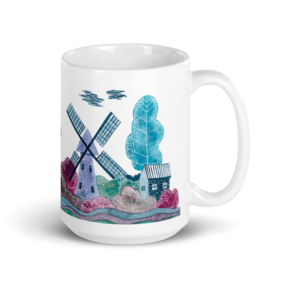 Landscape with a Mill White Glossy Mug