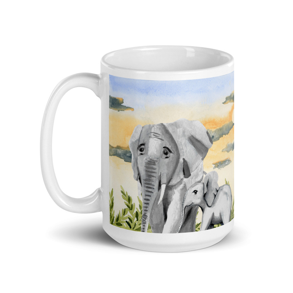 Safari  Elephant White Glossy Mug
