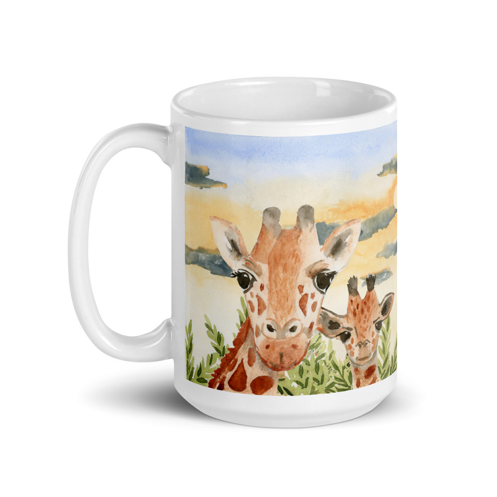 Safari Giraffe White Glossy Mug