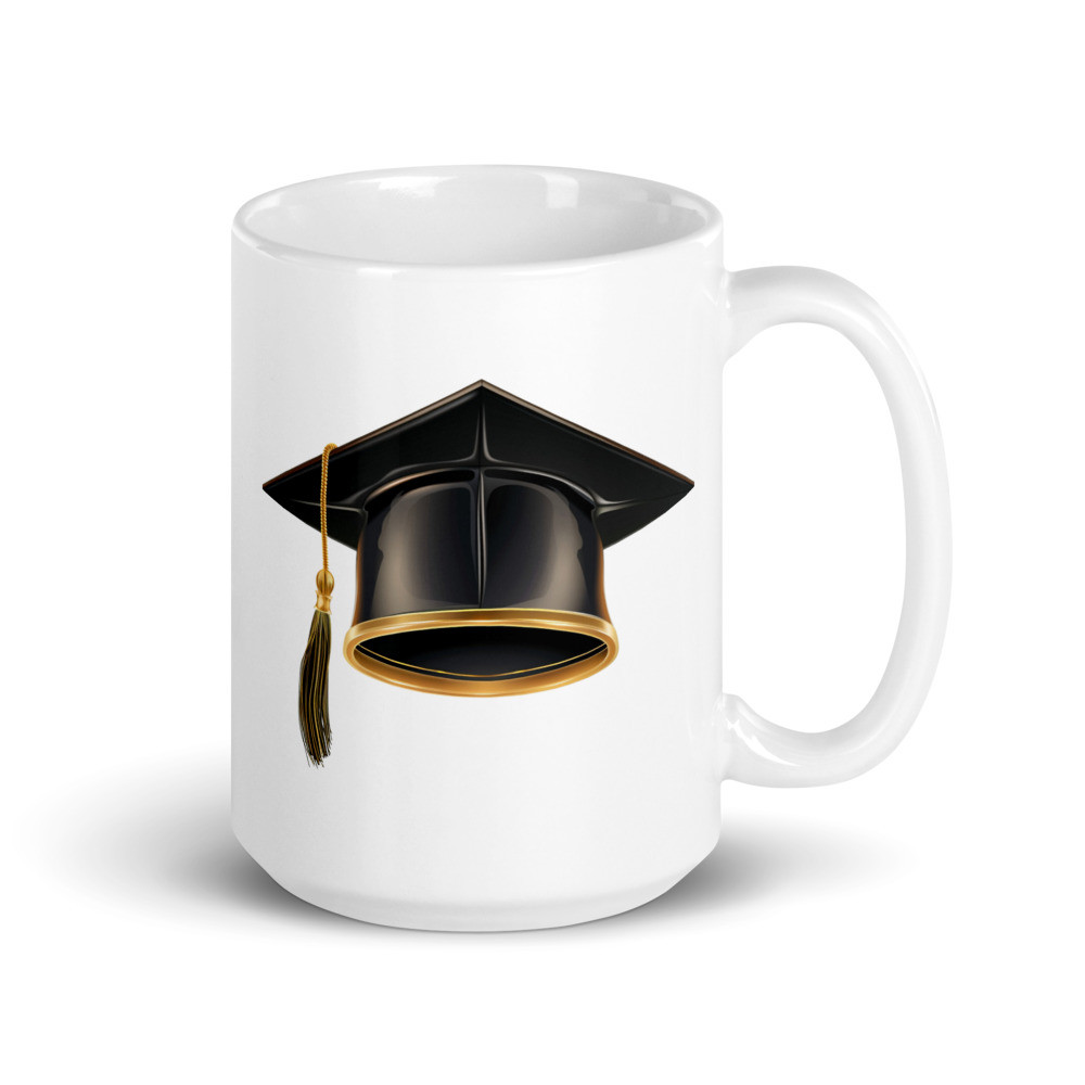 Black Golden Graduation Hat White Glossy Mug