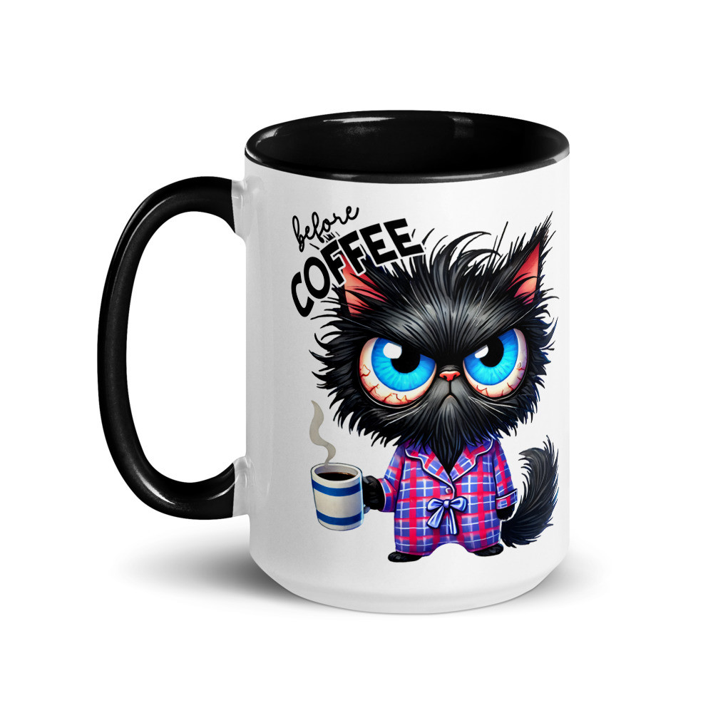 Before Coffee Cat Mug with Color Inside