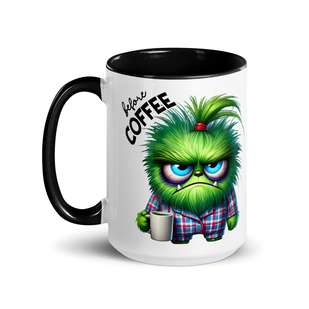 Before Coffee Green Mug with Color Inside
