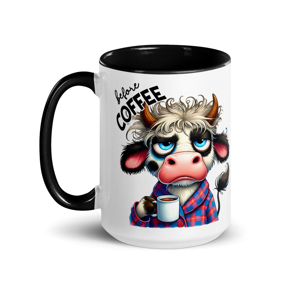 Before Coffee Cow Mug with Color Inside