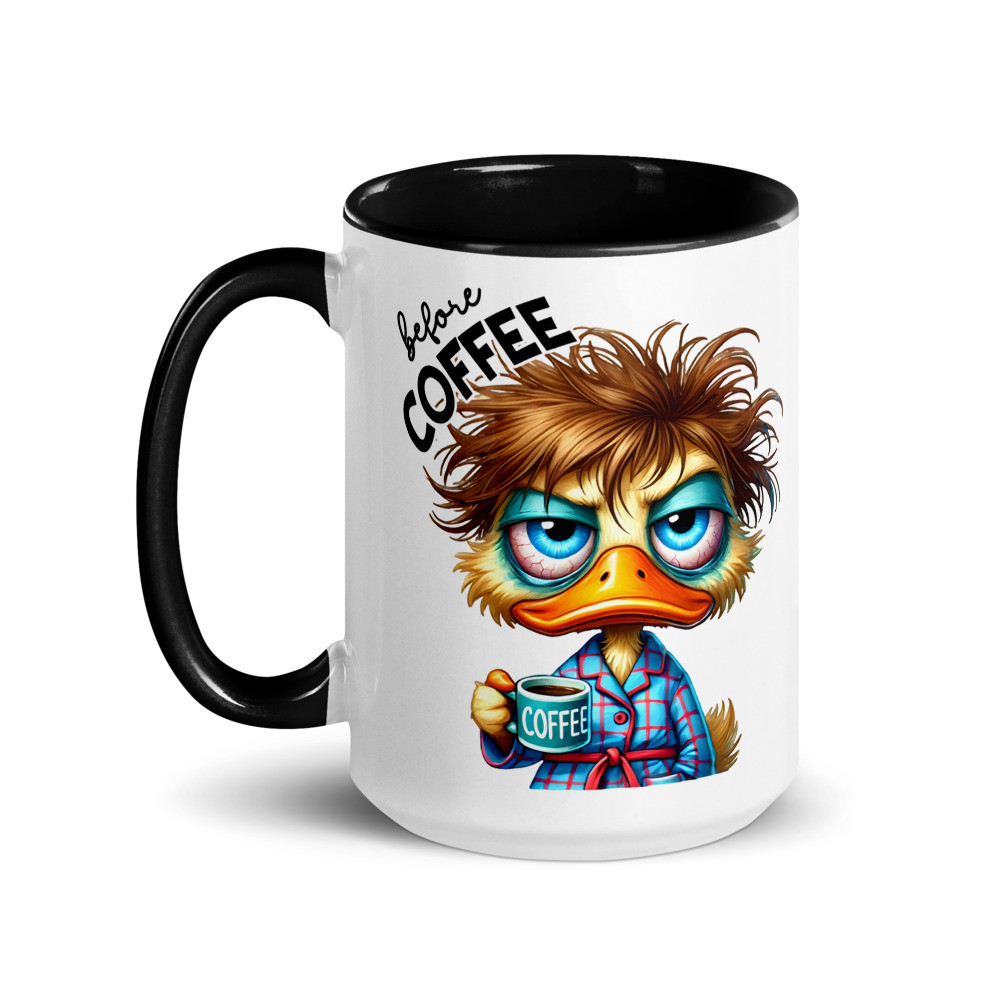 Before Coffee Duck Mug with Color Inside