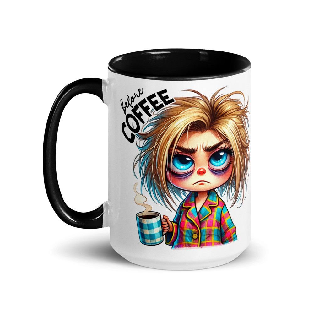 Before Coffee Girl Mug with Color Inside