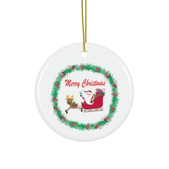 Merry Christmas Wreath Santa Claus Sleigh Ornament Christmas Ornament