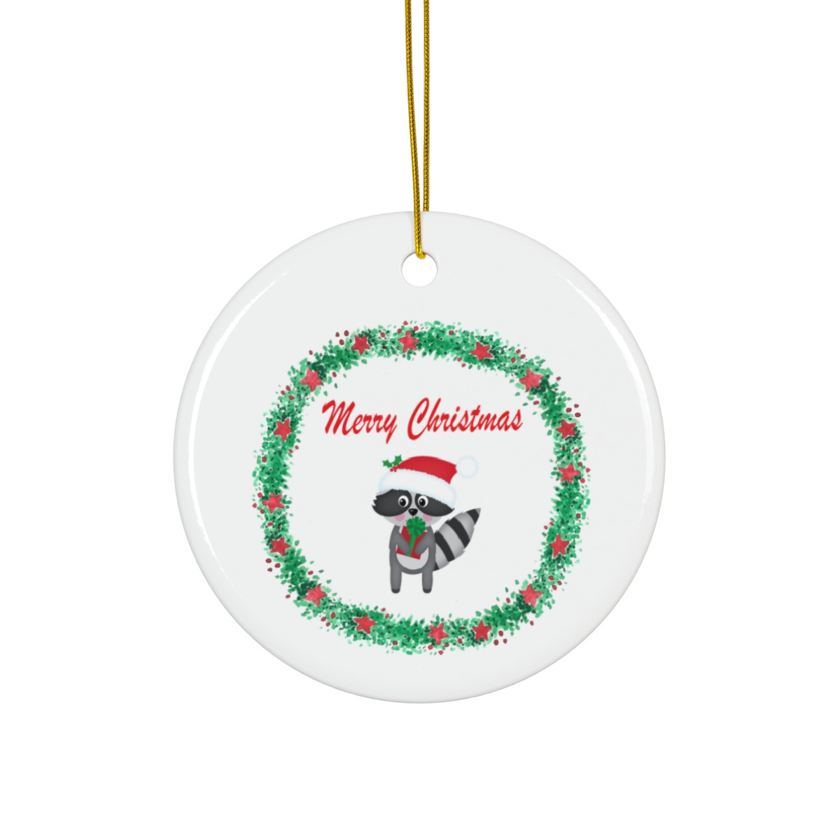 Merry Christmas Wreath Raccoon Ornament Christmas Ornament