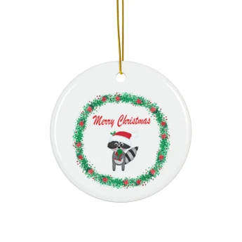 Merry Christmas Wreath Raccoon Ornament Christmas Ornament