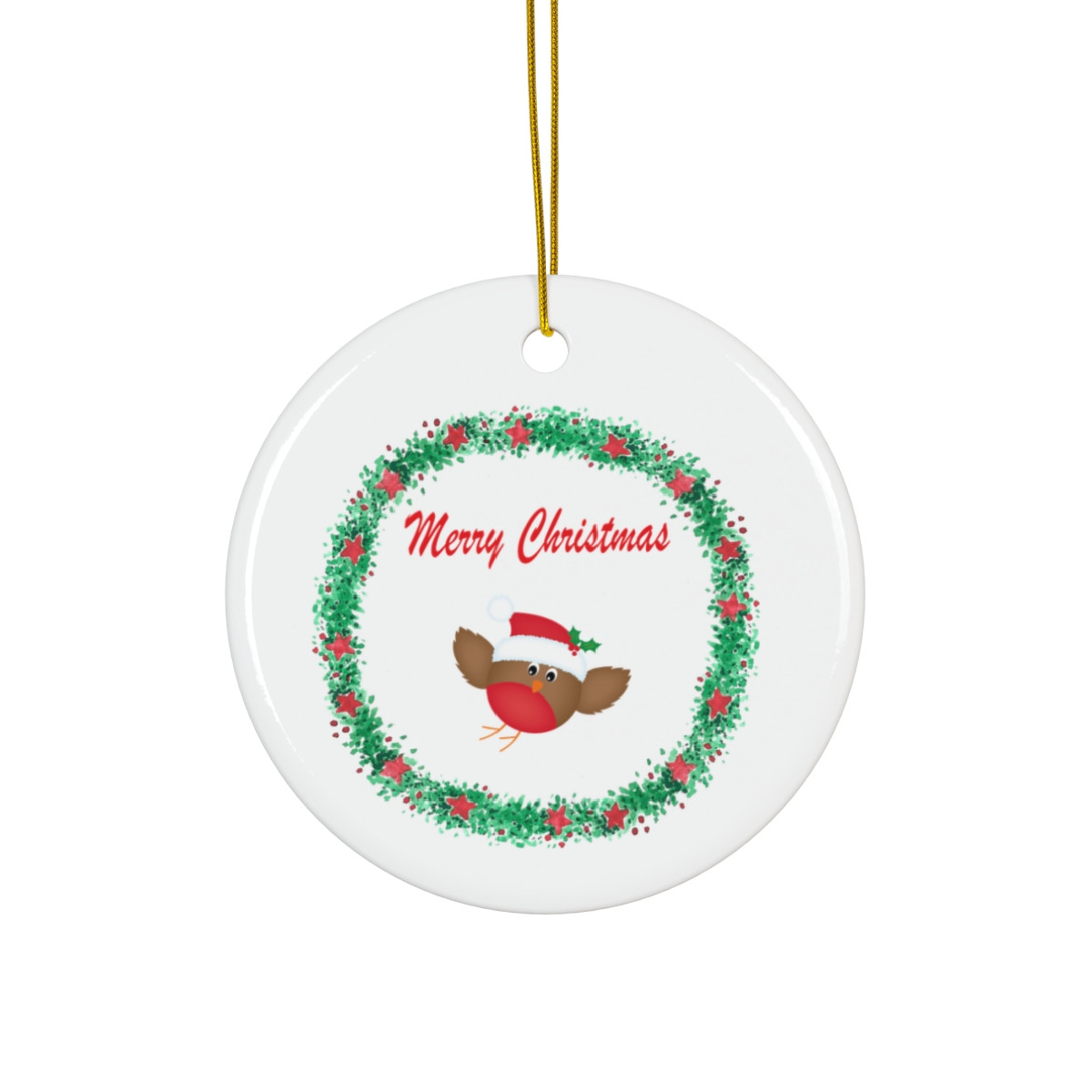 Merry Christmas Wreath Bird Robin Ornament Christmas Ornament