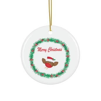 Merry Christmas Wreath Bird Robin Ornament Christmas Ornament