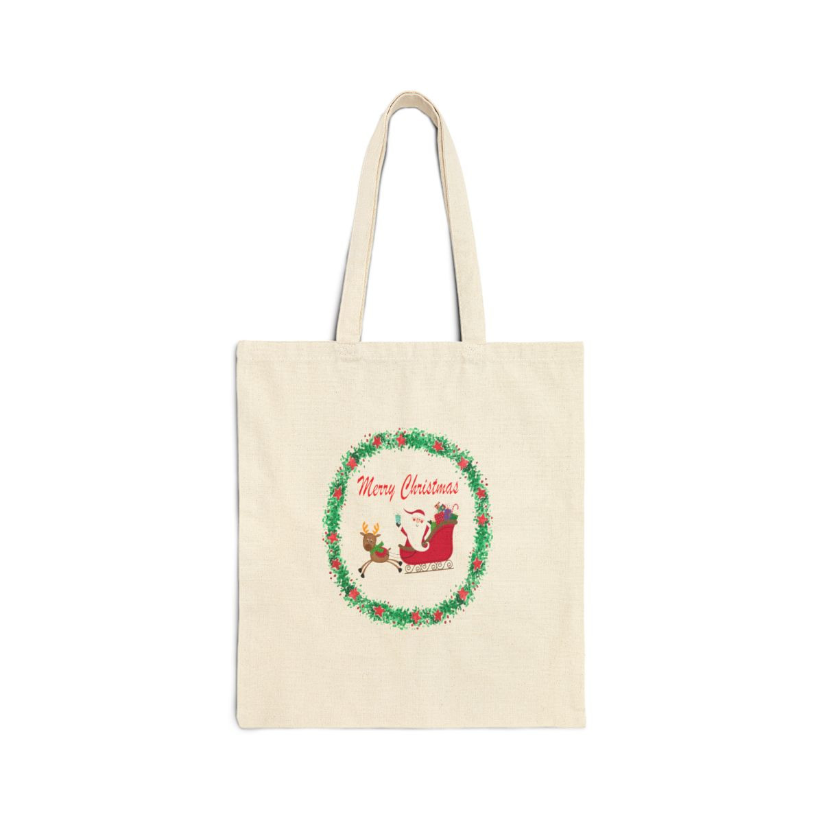 Merry Christmas Wreath Santa Claus Sleigh Tote Bag