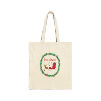 Merry Christmas Wreath Santa Claus Sleigh Tote Bag