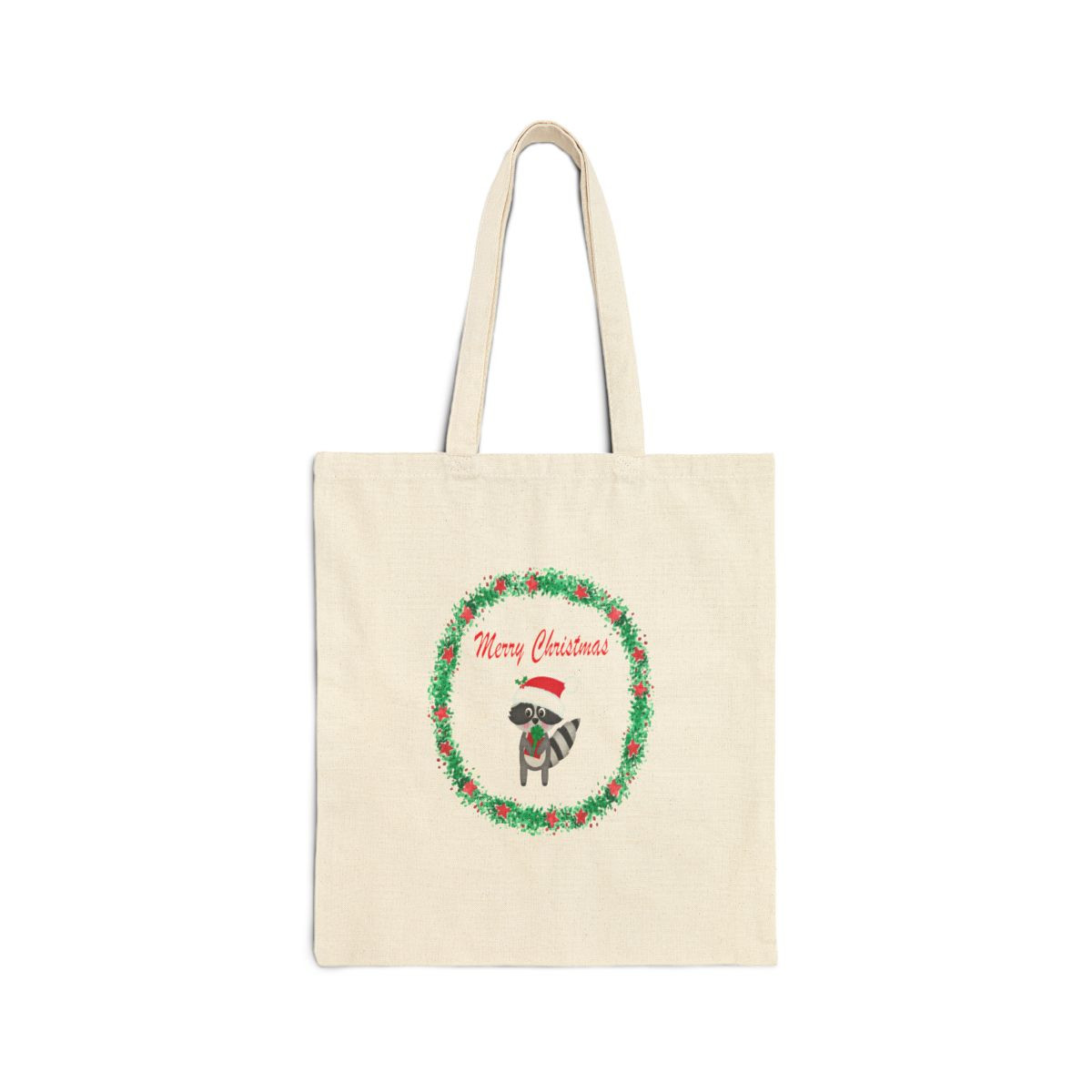 Merry Christmas Wreath Raccoon Tote Bag