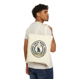 Pray More Worry Less Tote Bag | Religious Faith Canvas Tote