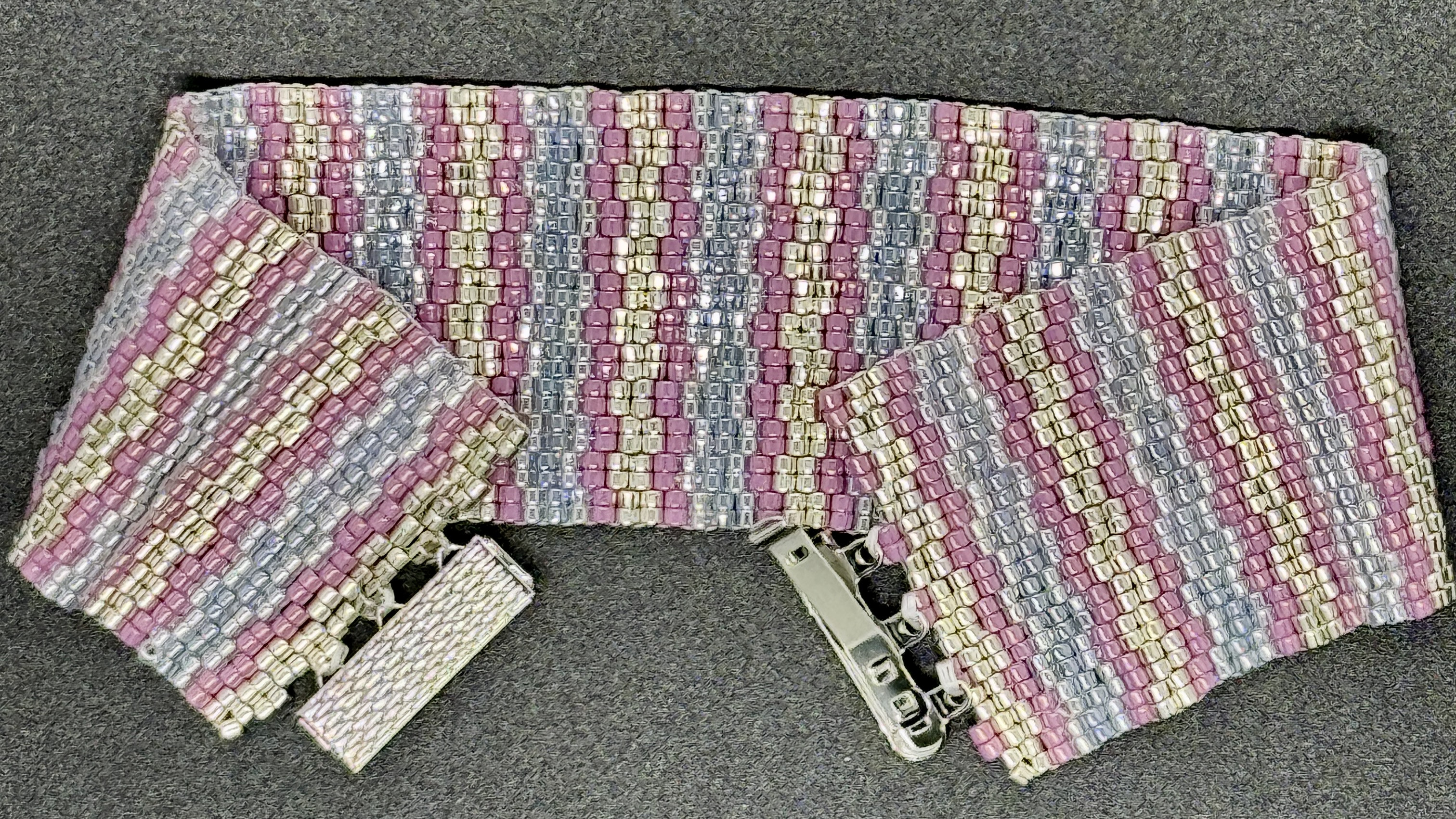 Silver Stripes Handwoven Peyote Bracelet