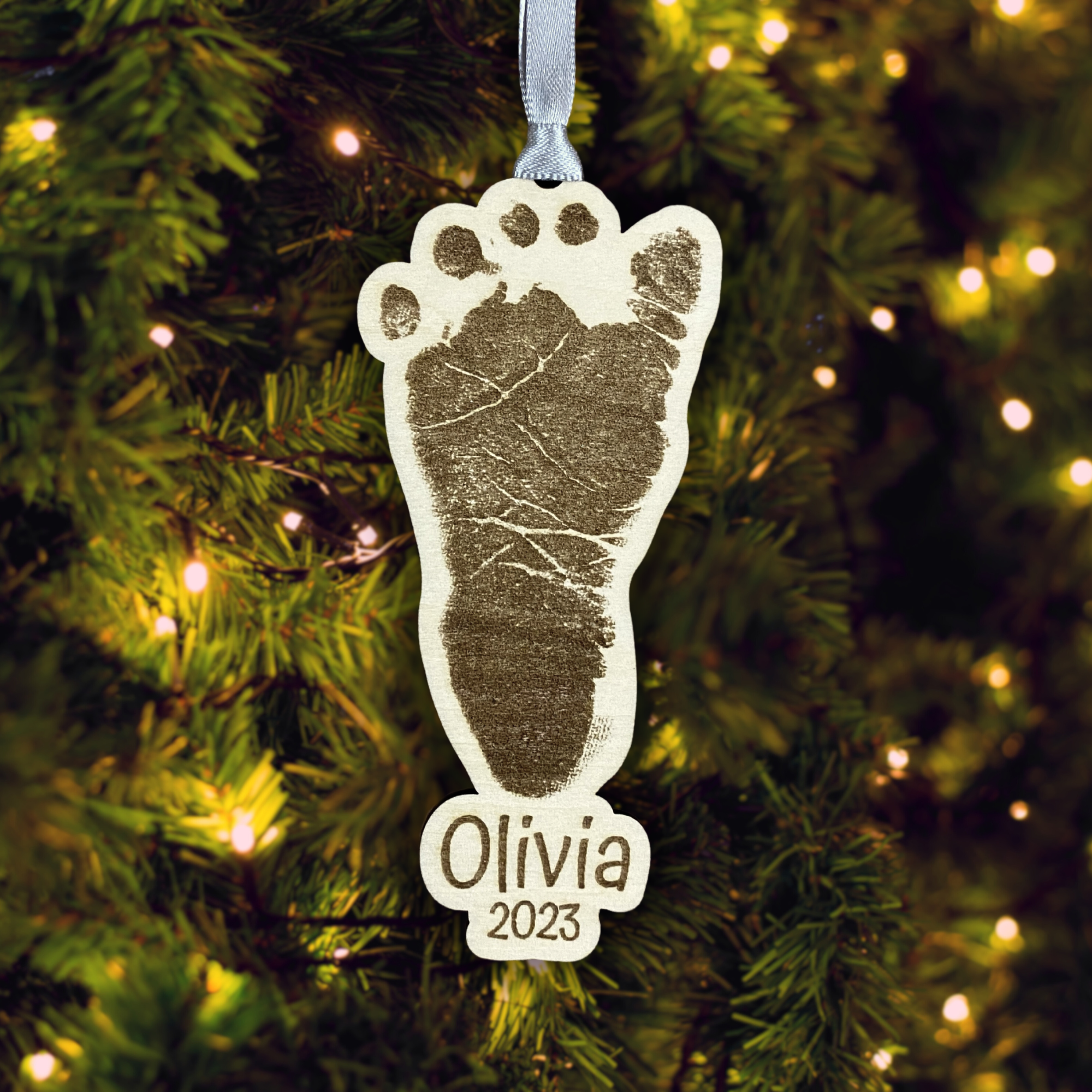 Personalized Baby Footprint Ornament - Birch Single Layer