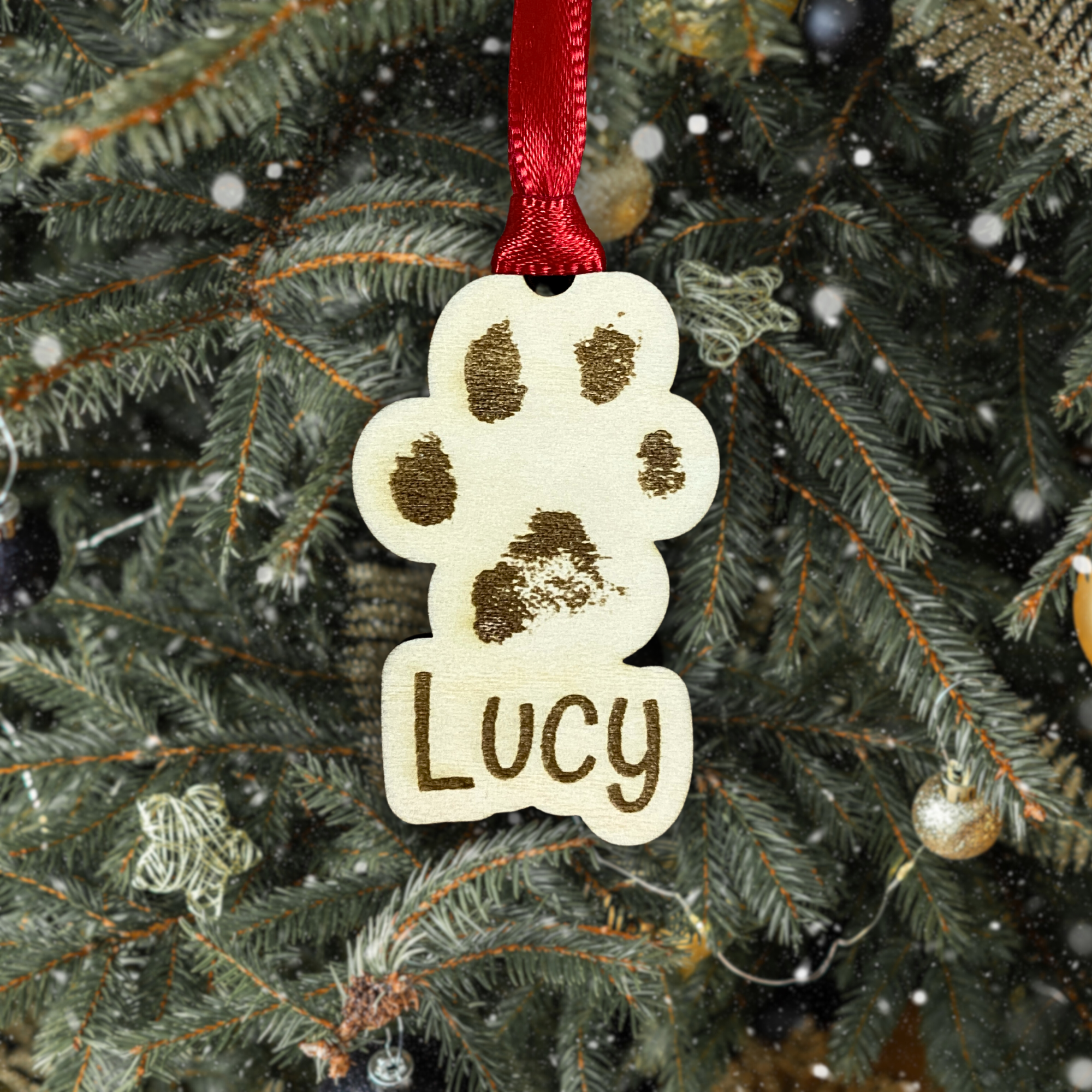 Personalized Pet Print Ornament - Birch Single Layer