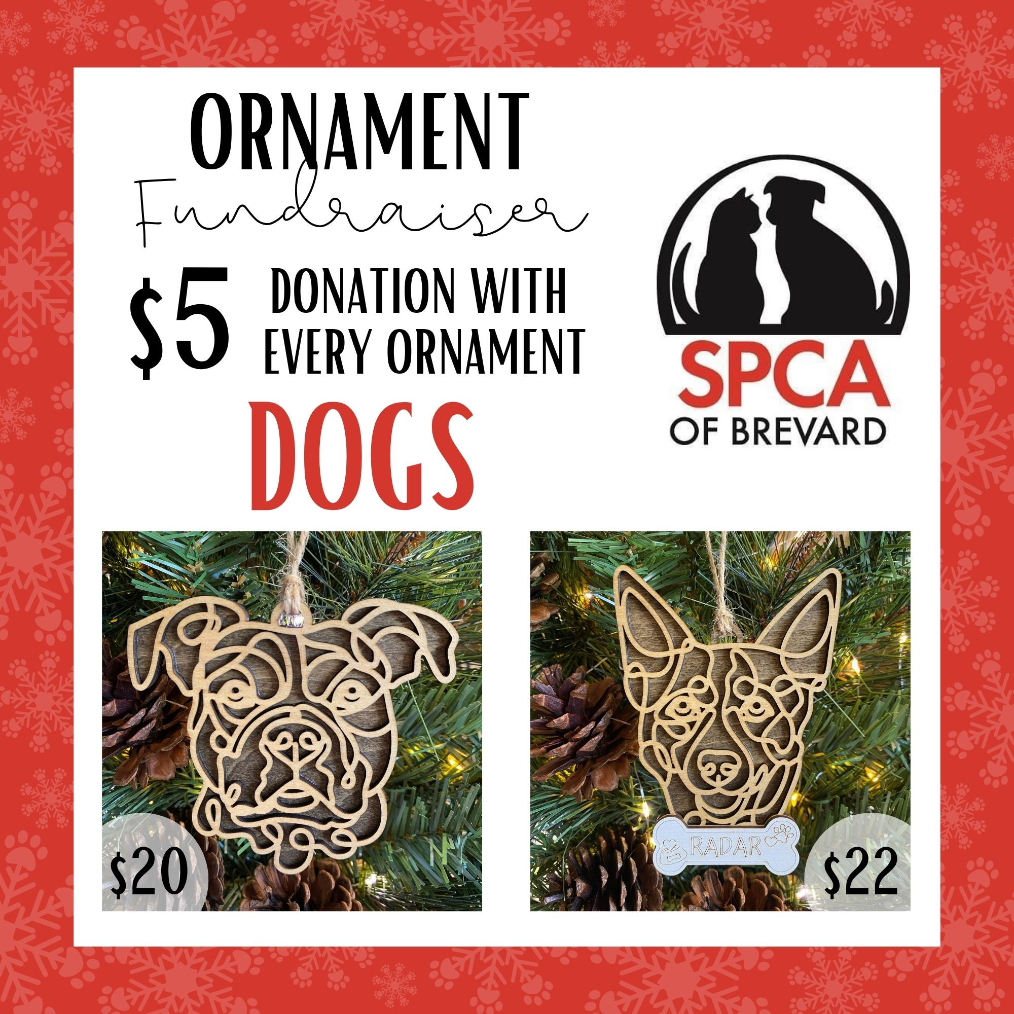 SPCA of Brevard -$5 Donation- Dog Ornaments