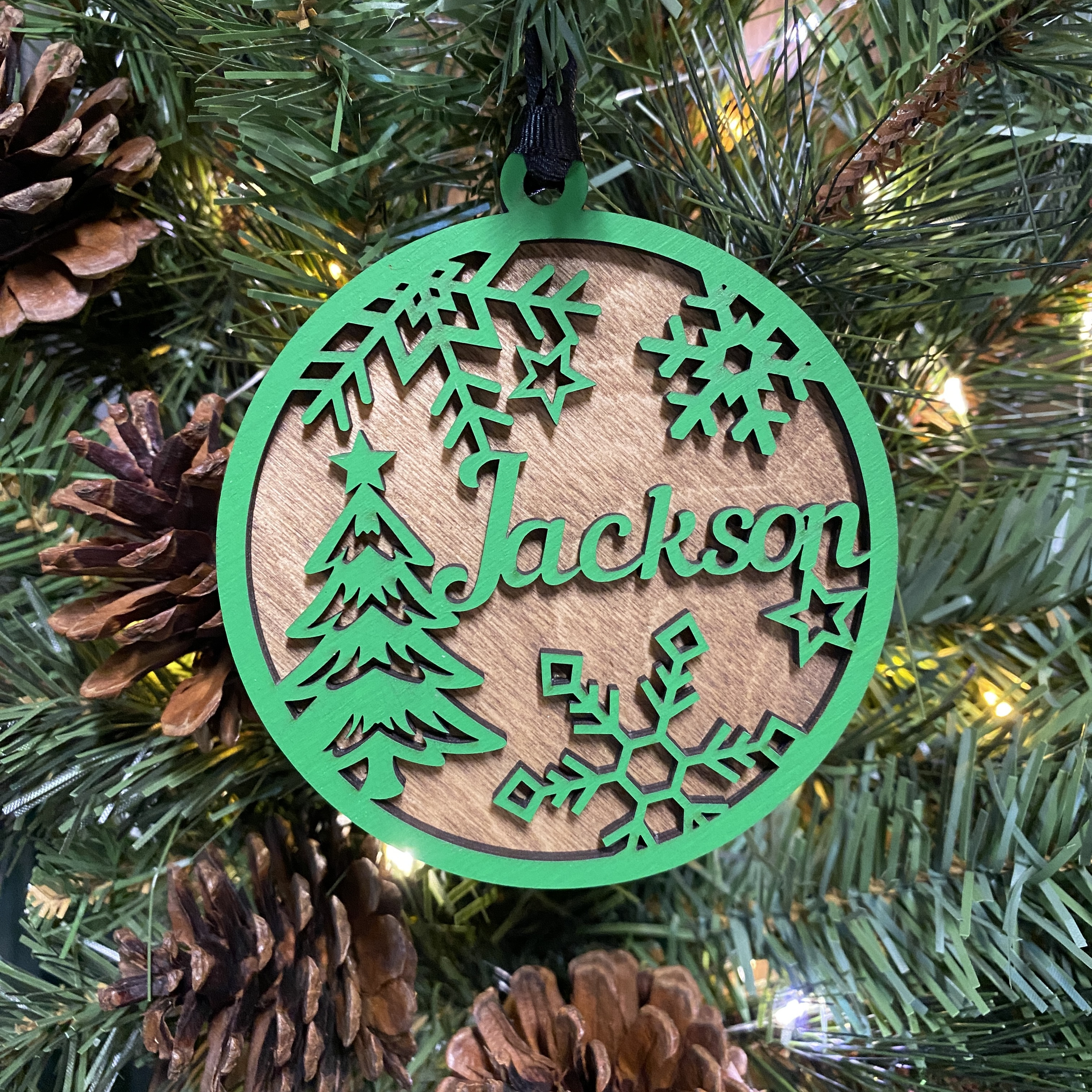 Personalized Tree and Snowflakes Ornament