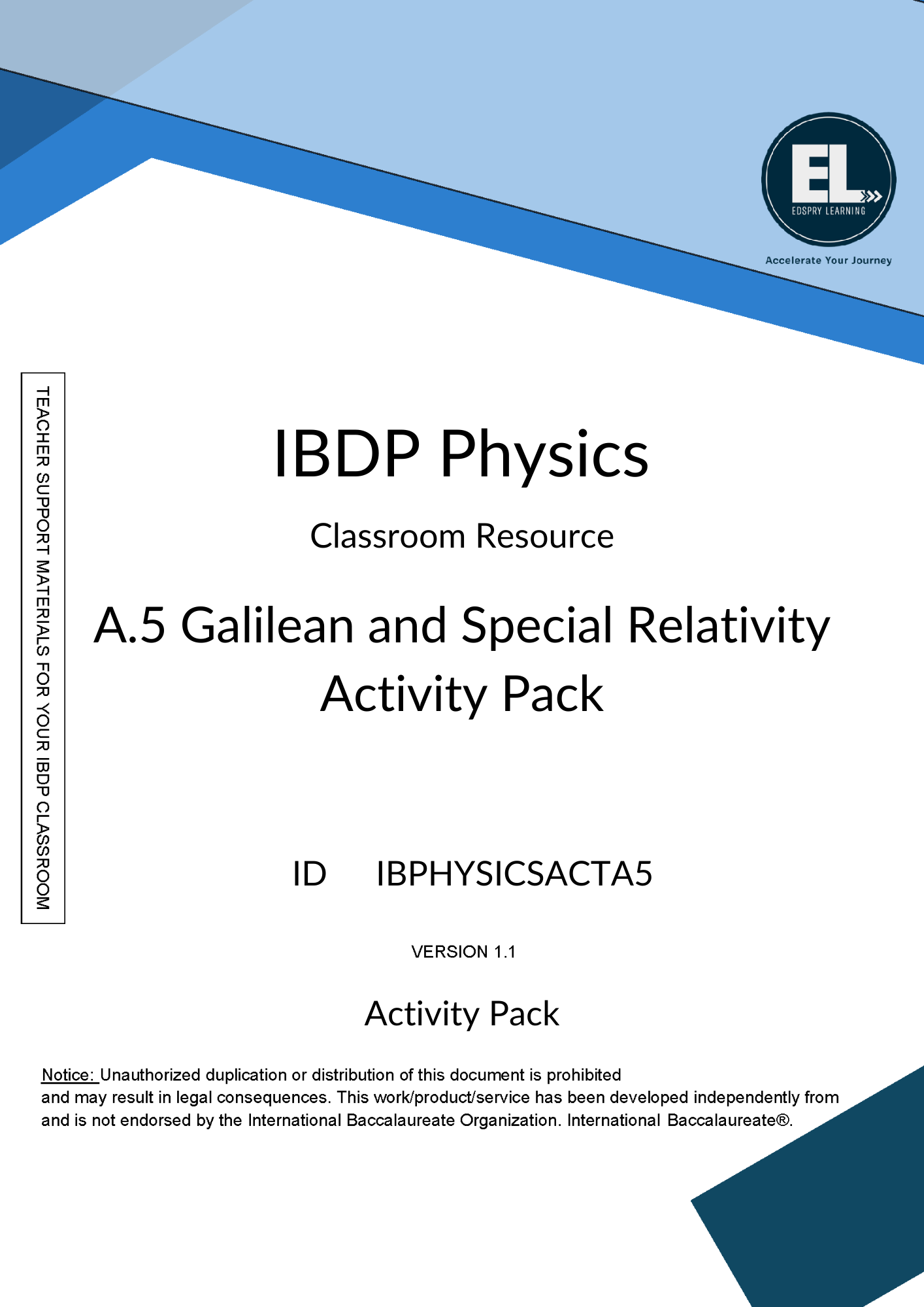 PHY A.5 Galilean and Special Relativity - Activity Pack