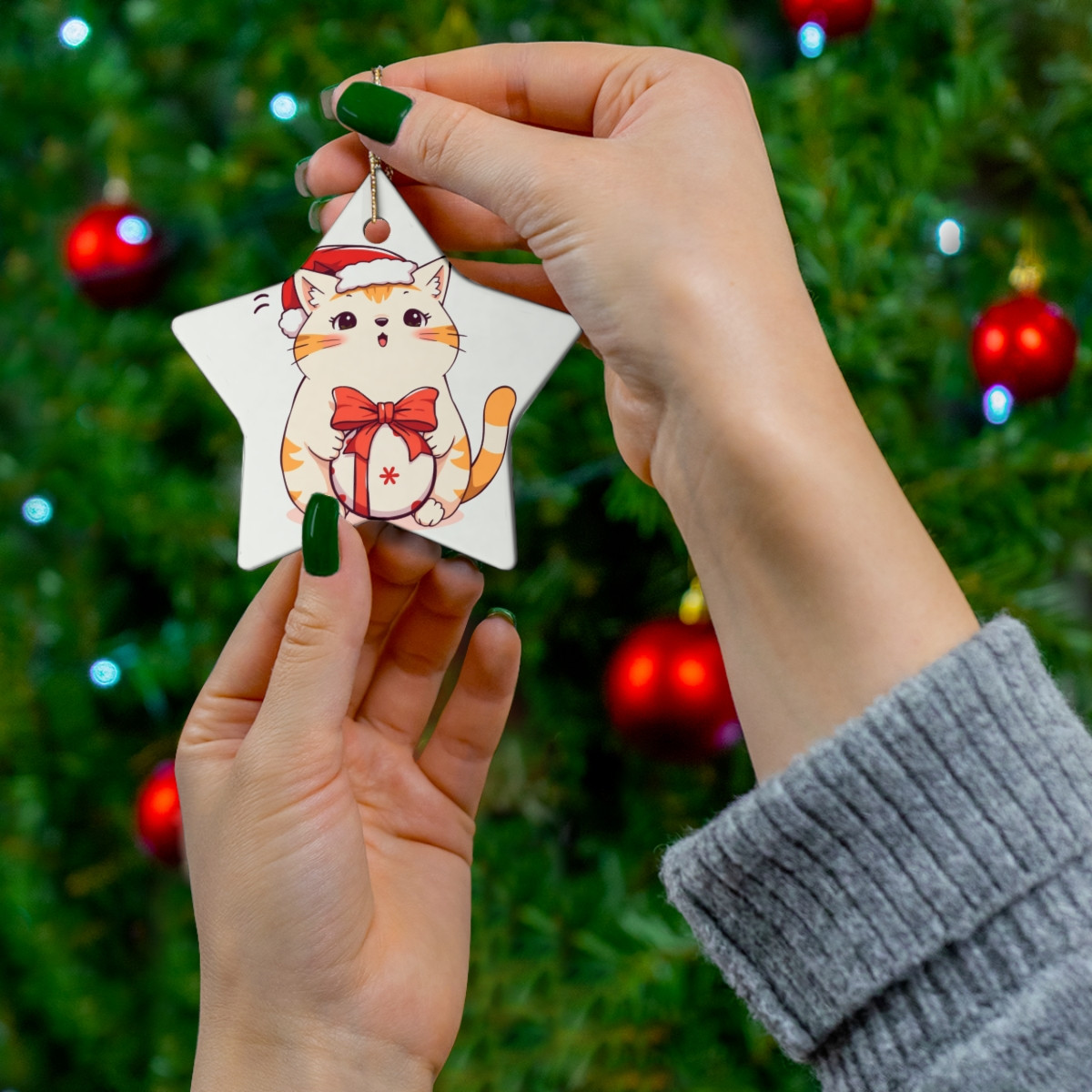 Ceramic Ornament - Cute Christmas Cat