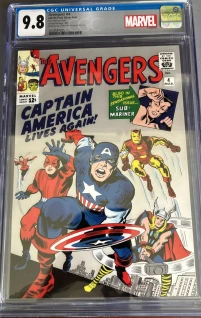 Marvels comic AVENGERS #4 silver foil CGC 9.8 mint /near mint 1 oz foil