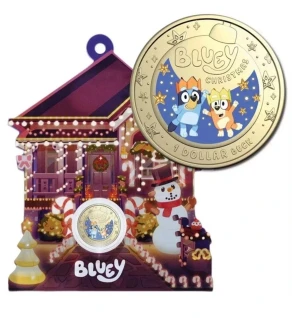 2025 Christmas Bluey Uncirculated $1 coloured coin in originalRAM card