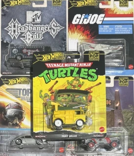 HOT WHEELS COMPLETE SET OF 5 POP CULTURE TURTLES TOP GUN MTV JURASSIC PARK GIJOE