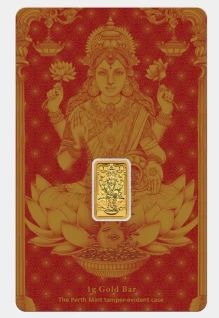 Lakshmi 1 gram Gold Minted Bar - Tamper Proof Packaging - Perth Mint