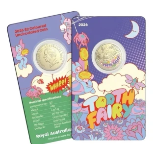 AUSTRALIA 2026 $2 TOOTH FAIRY  UNCIRCULATED  COLOURED COIN ON CARD